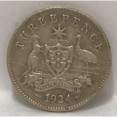 AUSTRALIA 1924 . THREEPENCE . VARIETY . MULTIPLE DIE CRACKS